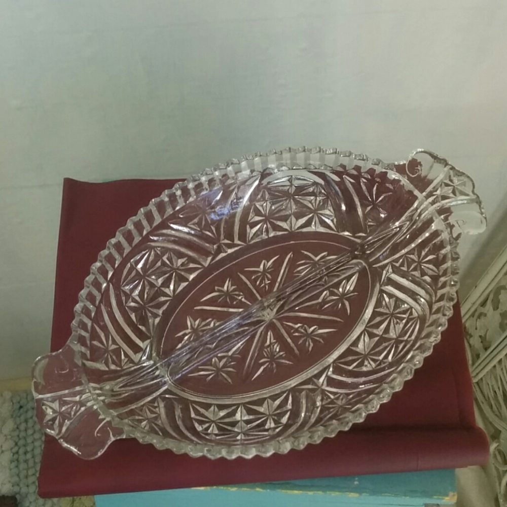 Oval Divided Handled Clear Relish Dish